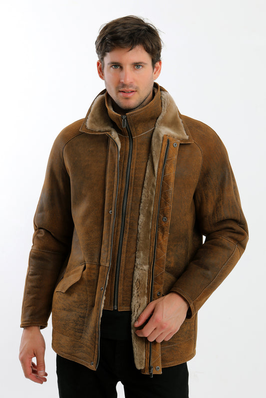 Double Collar Sheepskin Shearling Coat