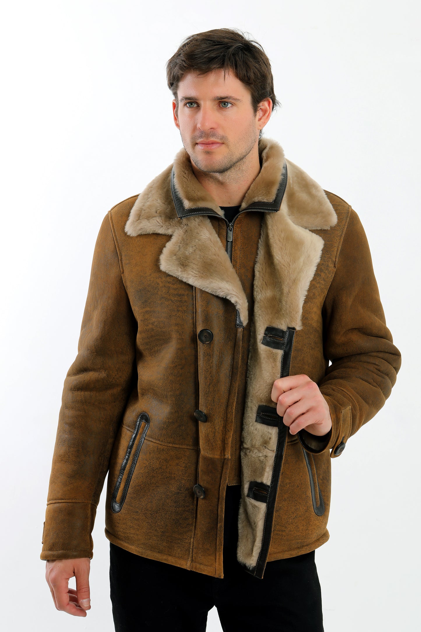 Double Collar Sheepskin Shearling Coat