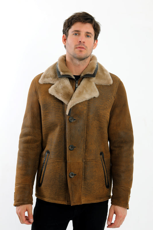 Double Collar Sheepskin Shearling Coat