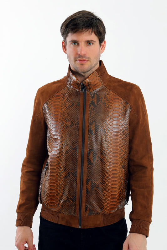 Suede & Python Bomber  Jacket
