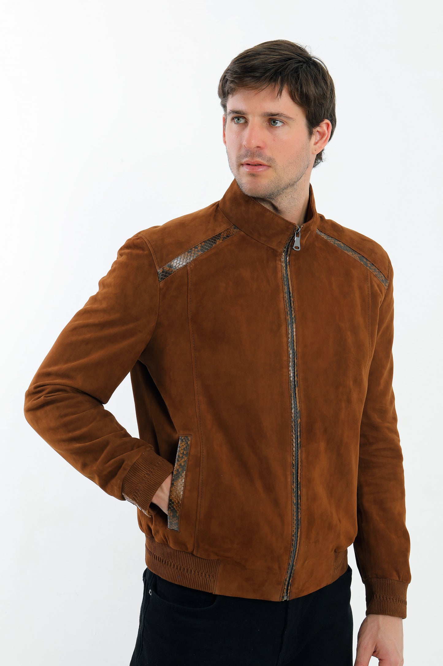 Suede Leather Bomber Jacket
