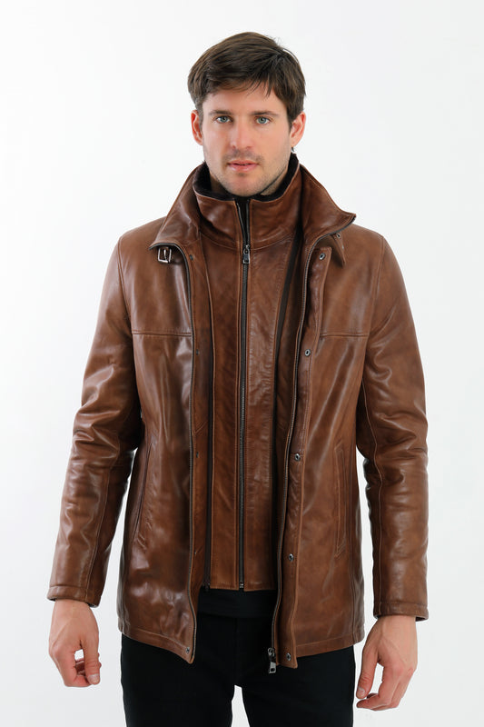 Double Collar Lambskin Leather Jacket