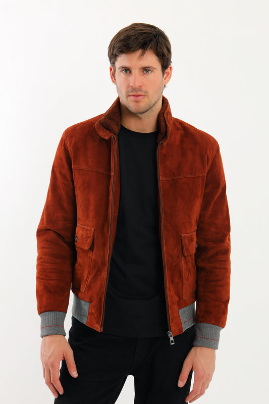 Suede Leather Bomber Jacket