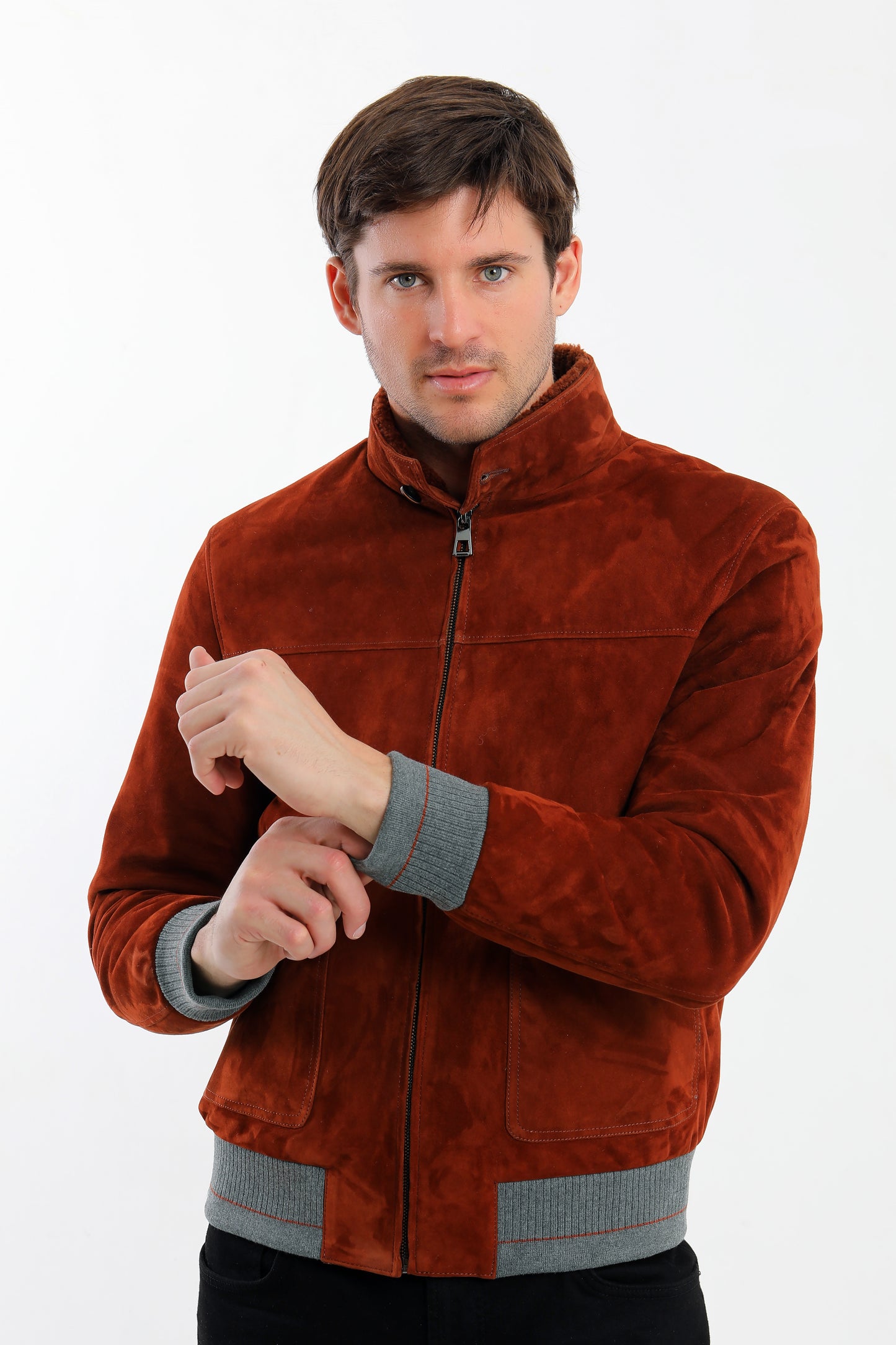 Suede Leather Bomber Jacket
