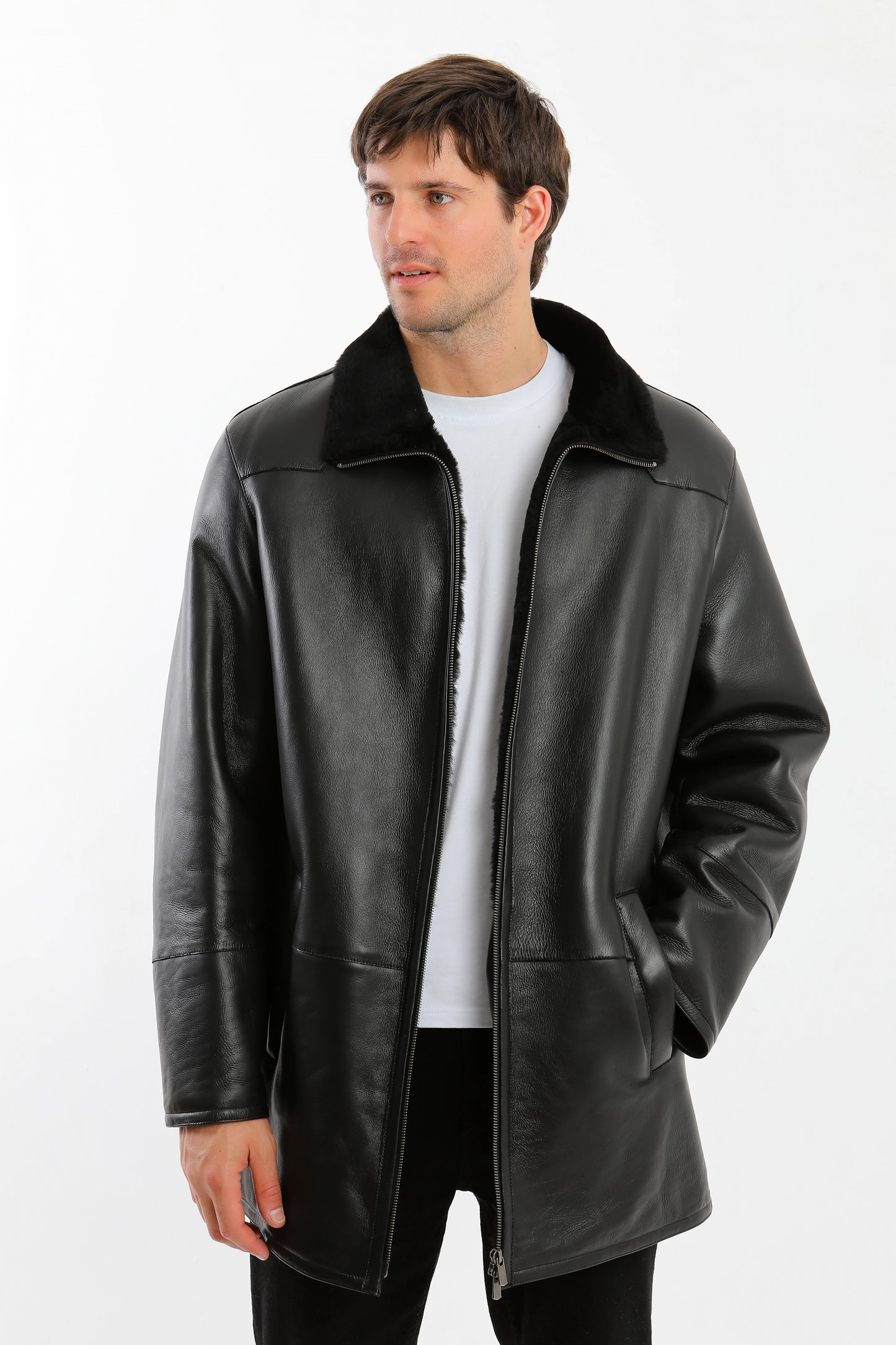 Black Sheepskin Shearling Coat