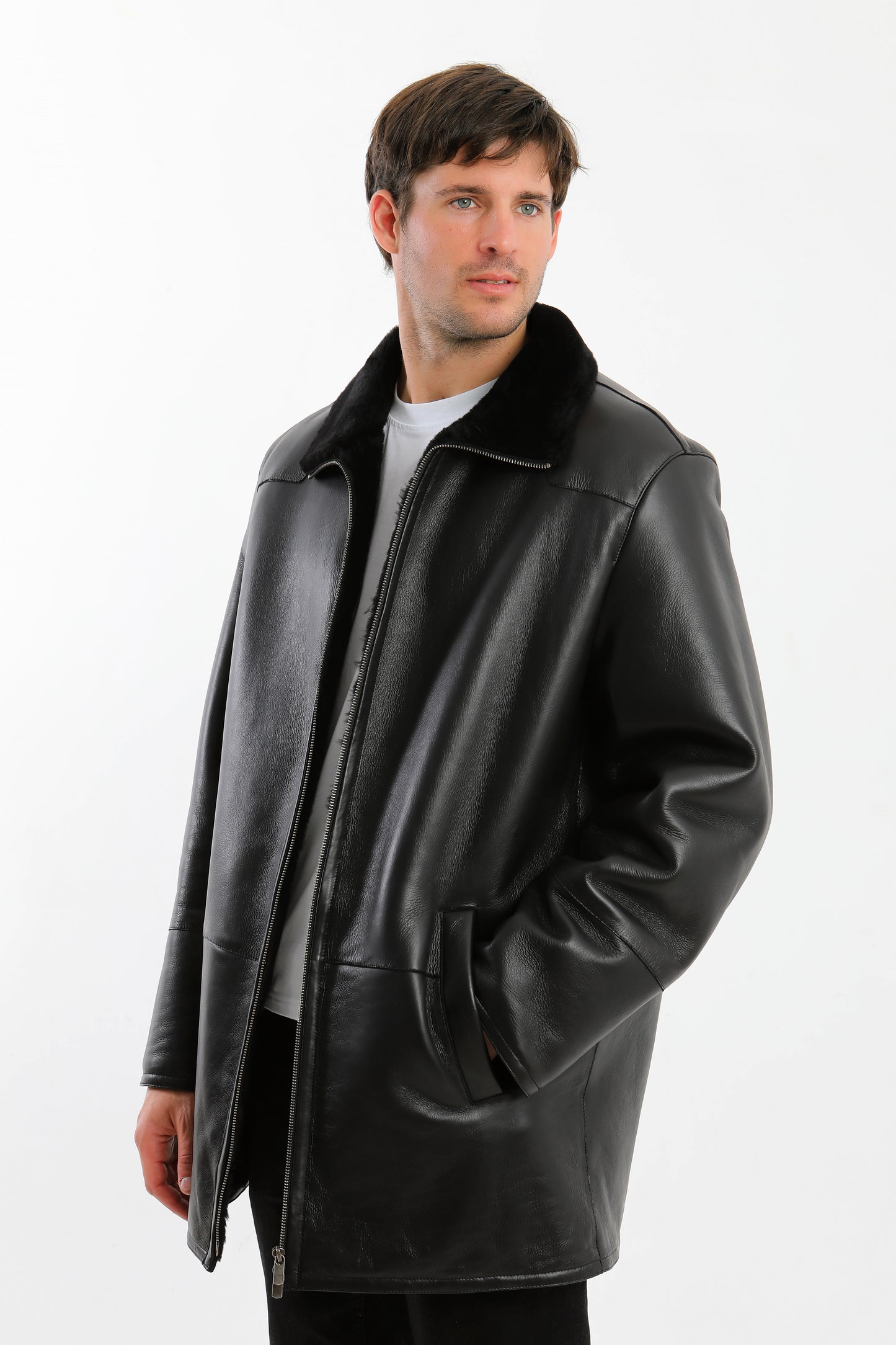 Black Sheepskin Shearling Coat