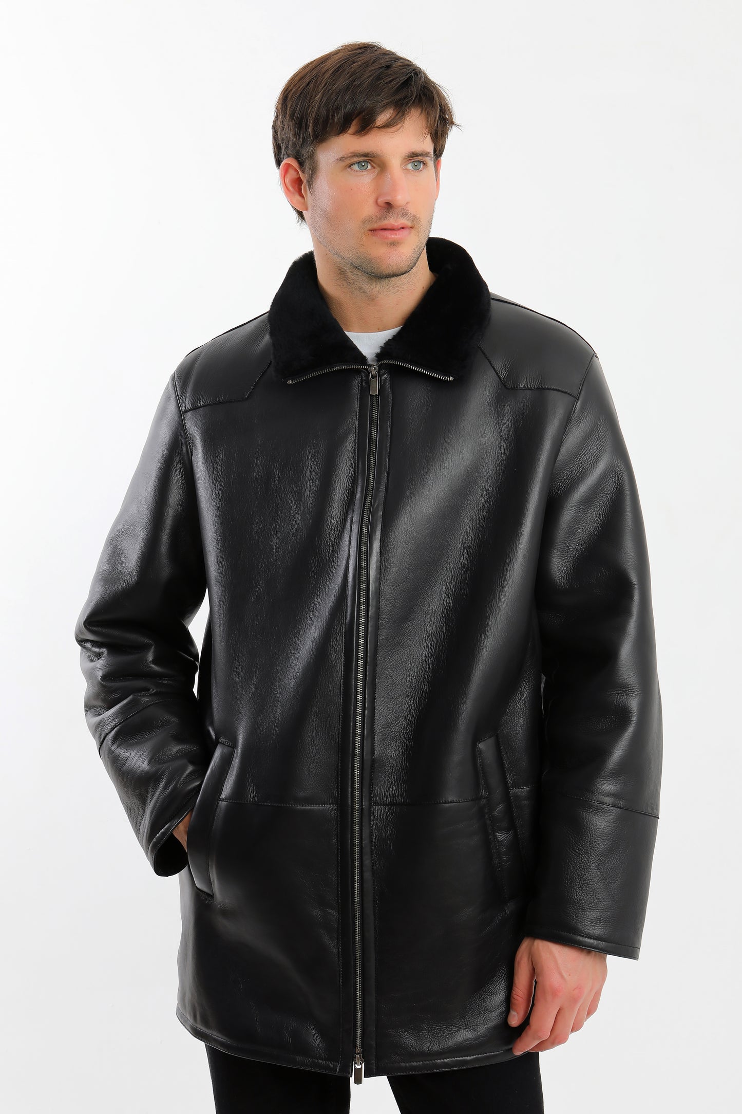 Black Sheepskin Shearling Coat
