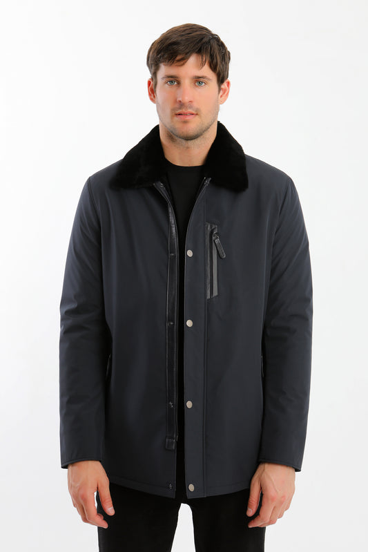 Navy Sheepskin Shearling Coat