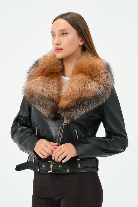Victoria Lambskin Leather Biker Jacket