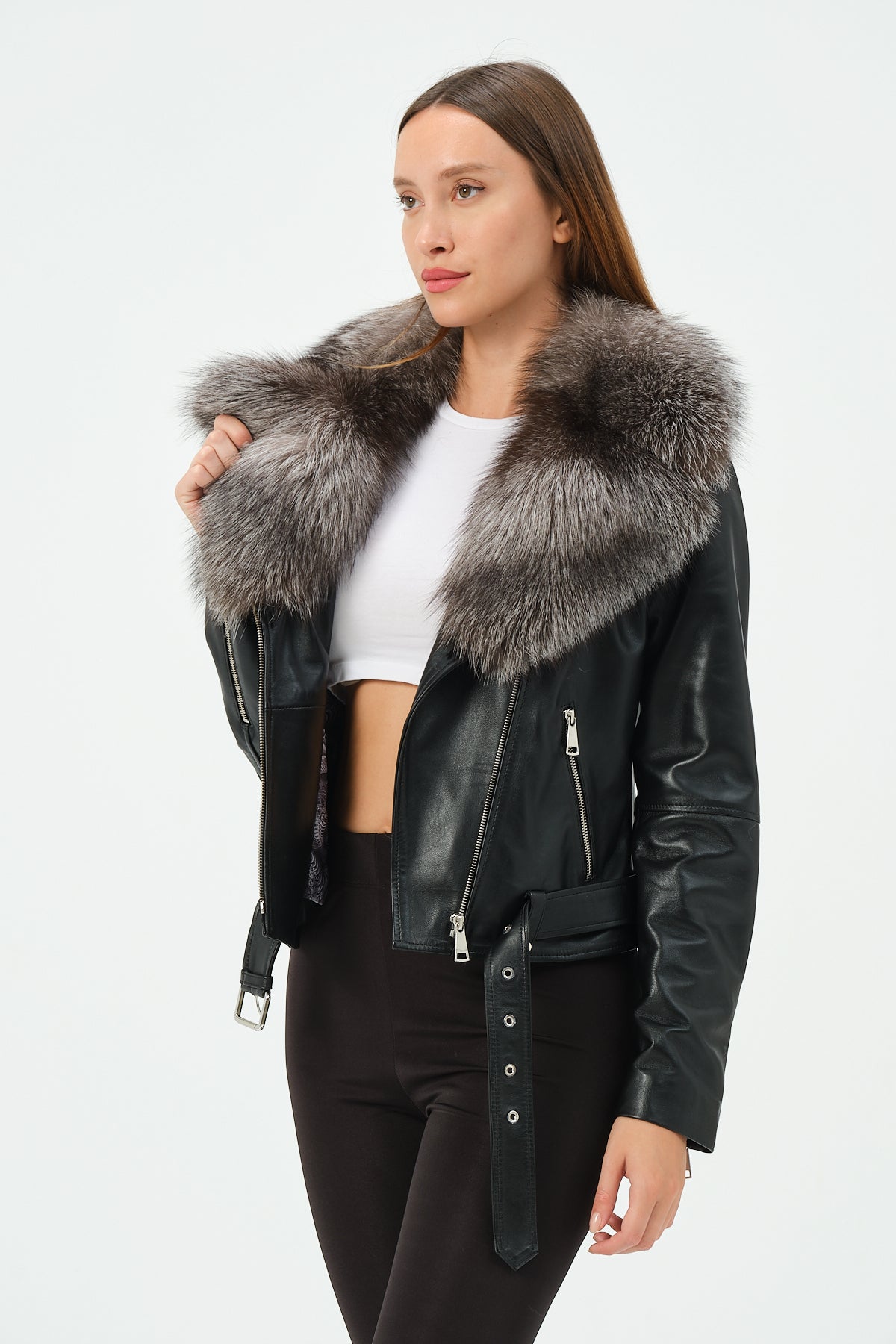 Victoria Lambskin Leather Biker Jacket