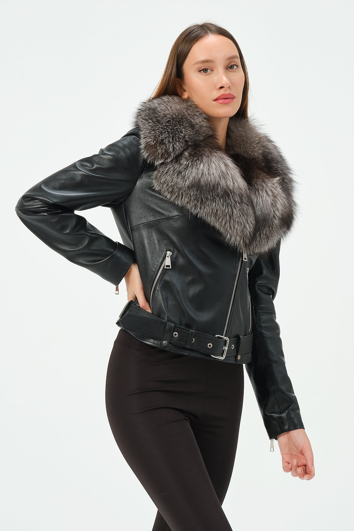 Victoria Lambskin Leather Biker Jacket