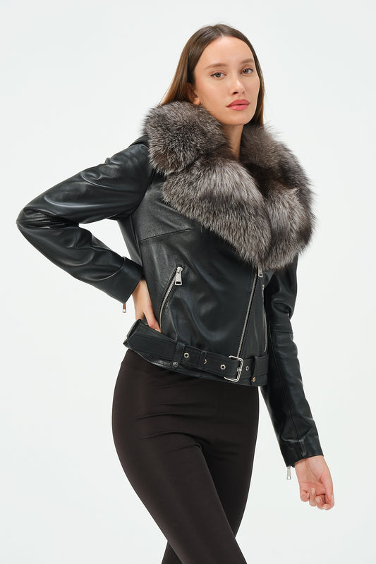Victoria Lambskin Leather Biker Jacket