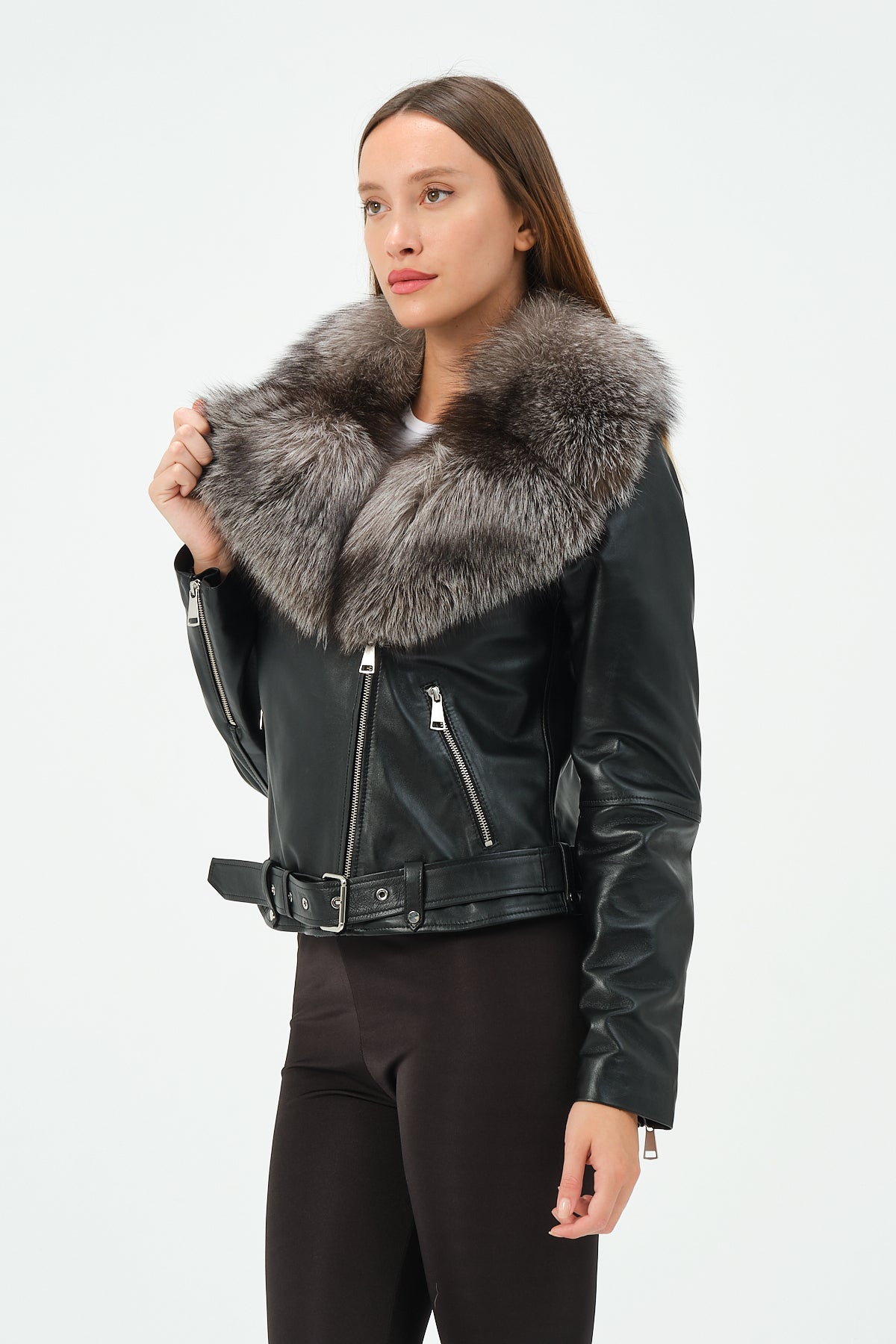 Victoria Lambskin Leather Biker Jacket