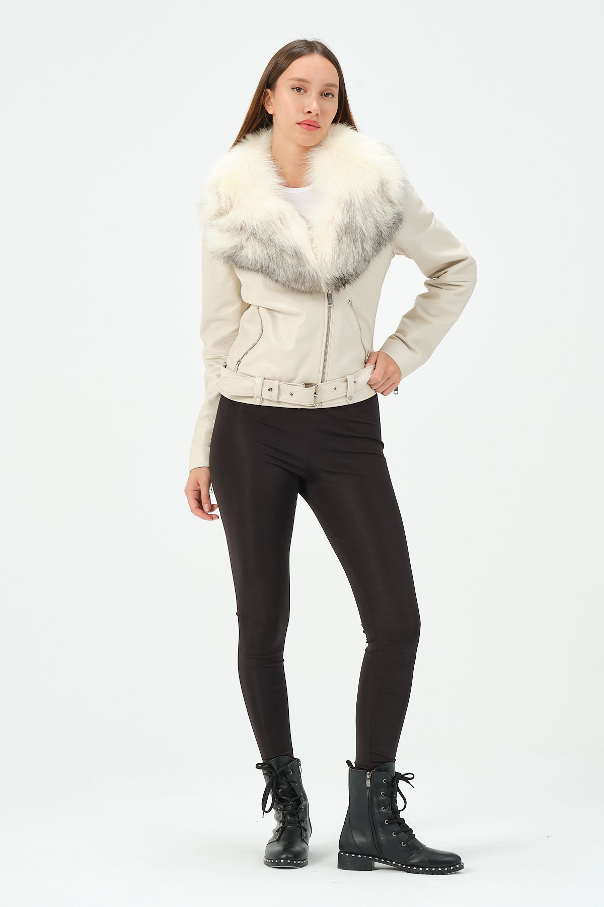 Victoria Lambskin Leather Biker Jacket