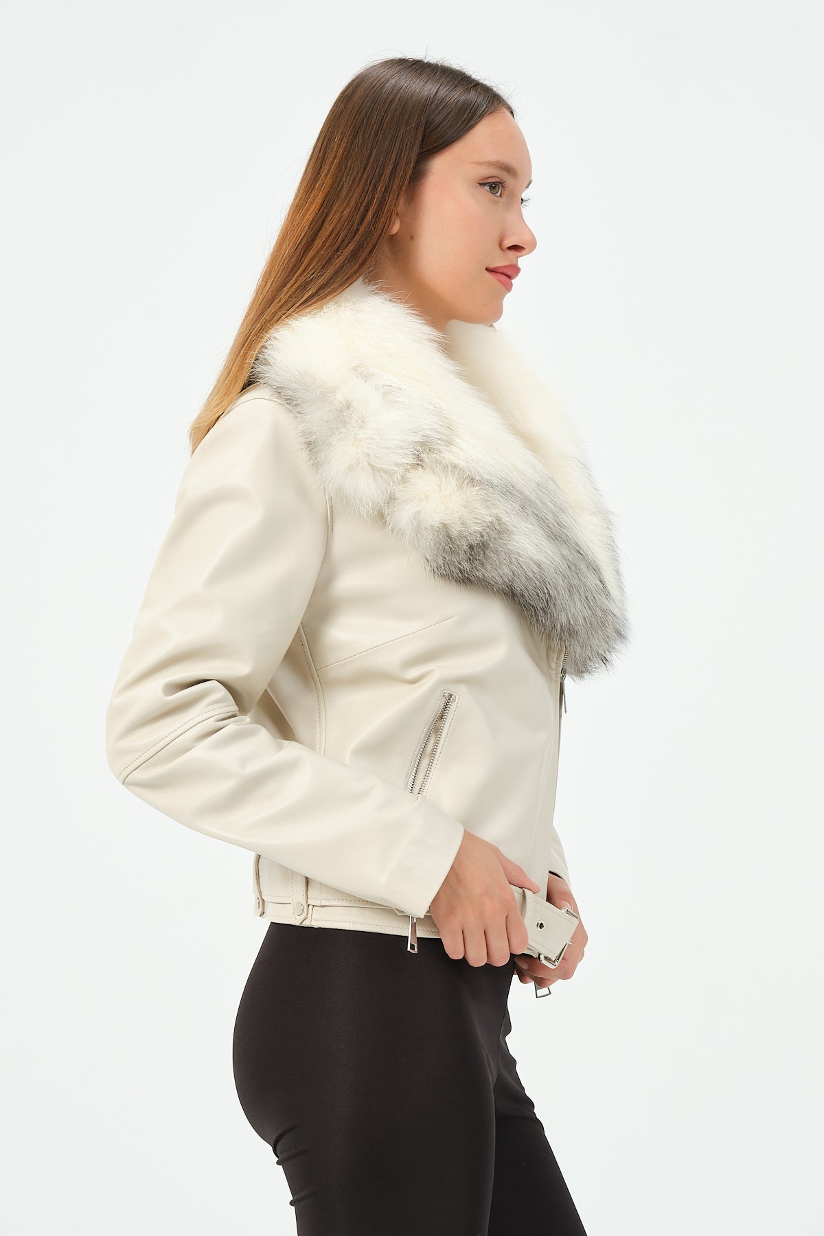 Victoria Lambskin Leather Biker Jacket