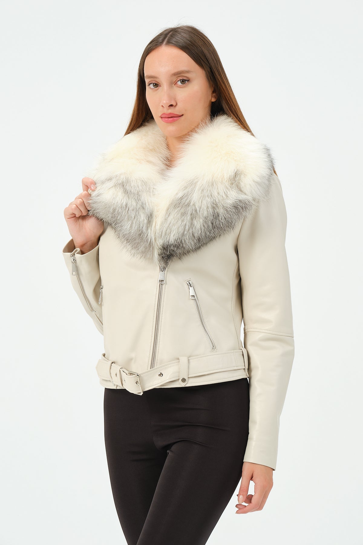 Victoria Lambskin Leather Biker Jacket