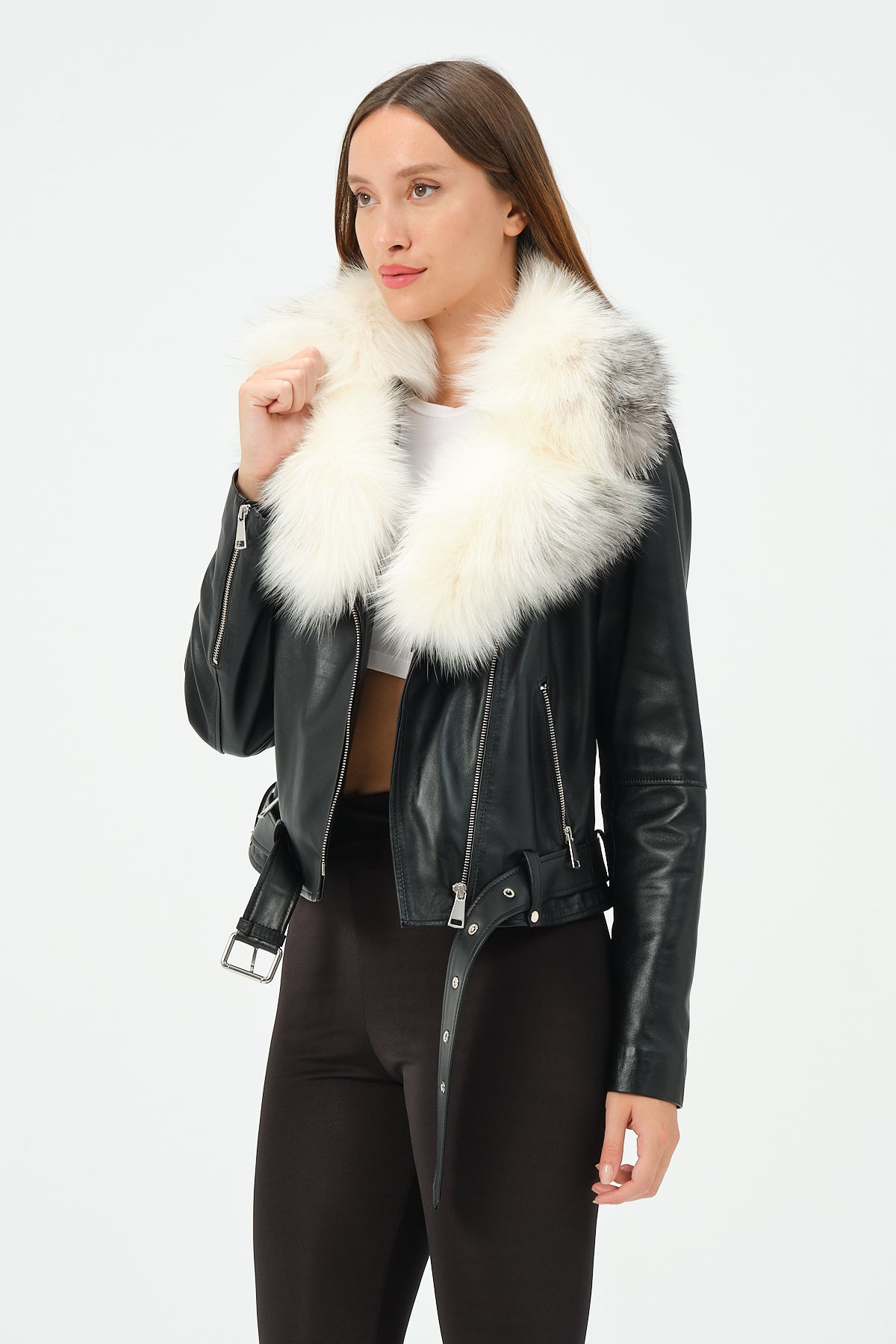Victoria Lambskin Leather Biker Jacket