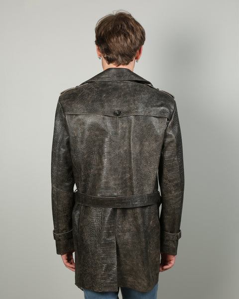 Henri Men Leather Trench Coat