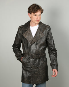 Henri Men Leather Trench Coat