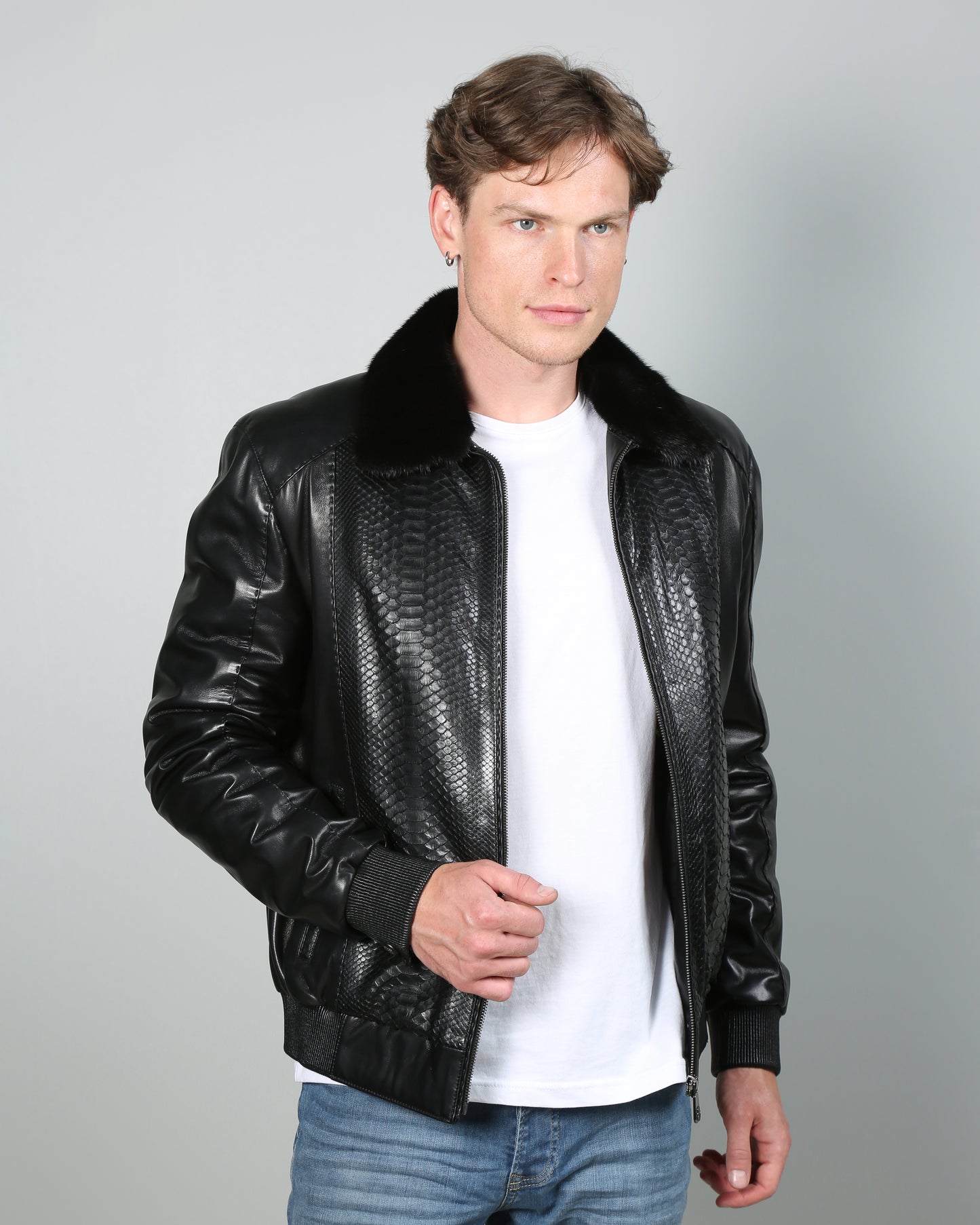 Jalmari Lambskin Leather & Python Skin Jacket