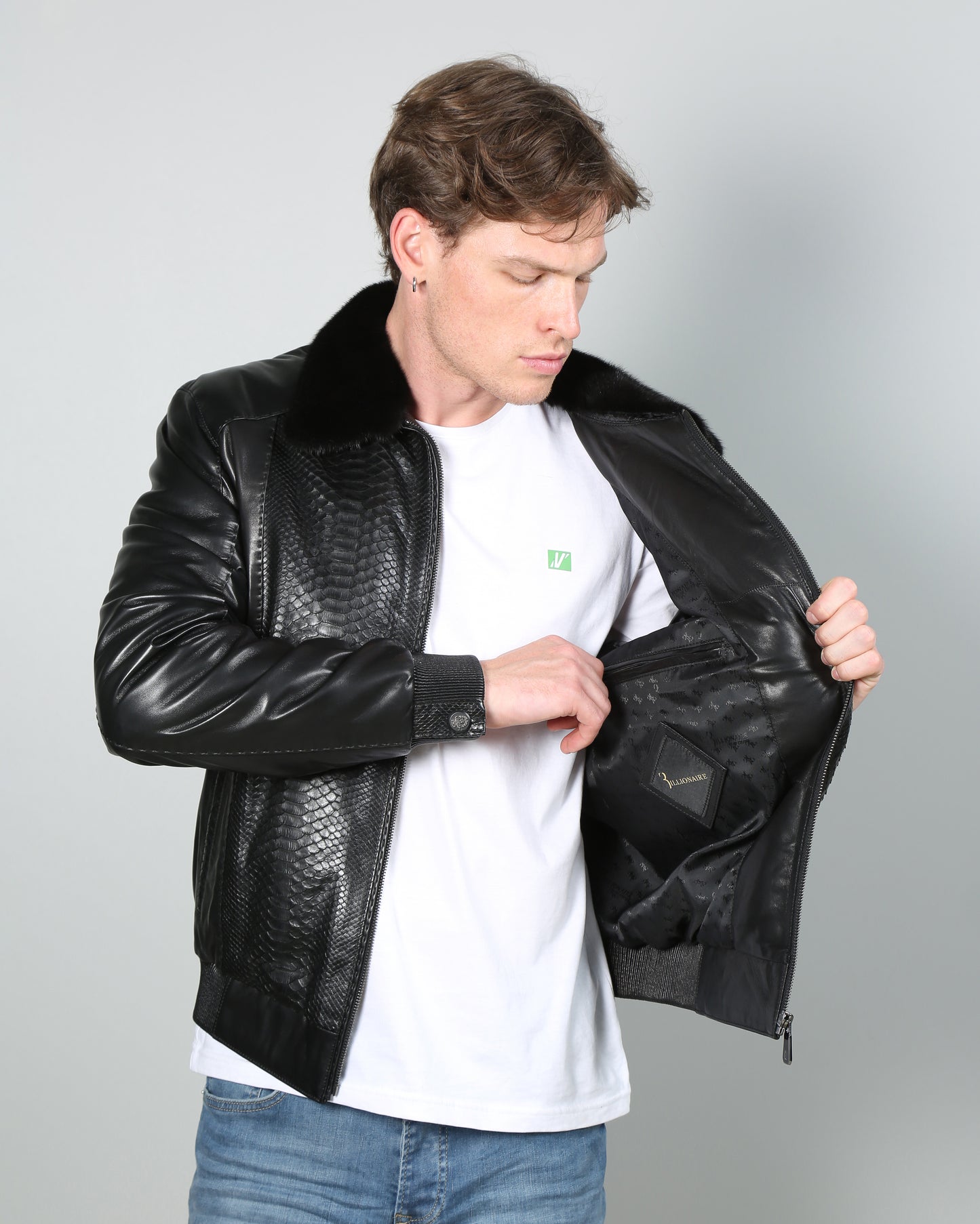 Jalmari Lambskin Leather & Python Skin Jacket