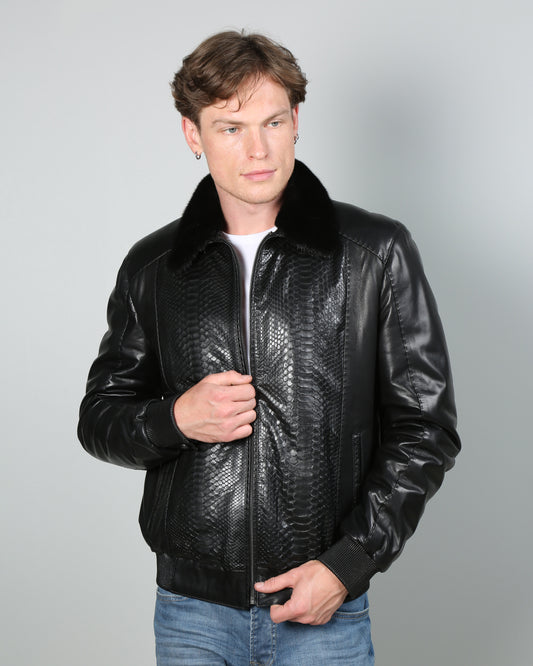 Jalmari Lambskin Leather & Python Skin Jacket