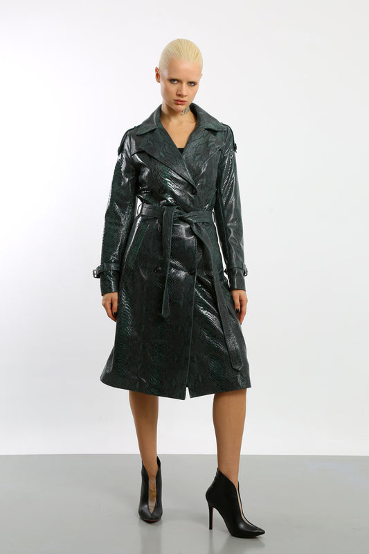 Viper Veil Leather Trench Coat