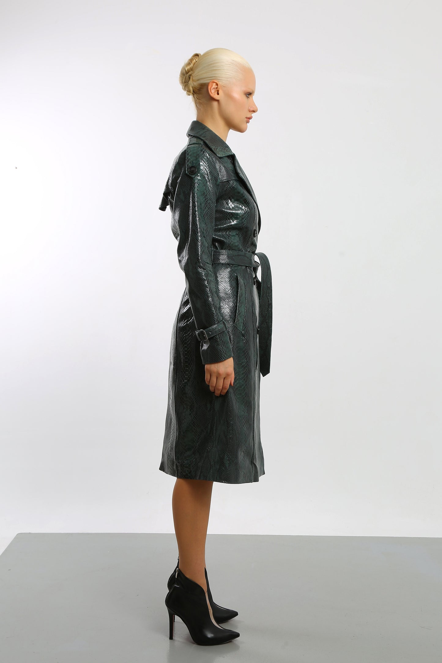 Viper Veil Leather Trench Coat