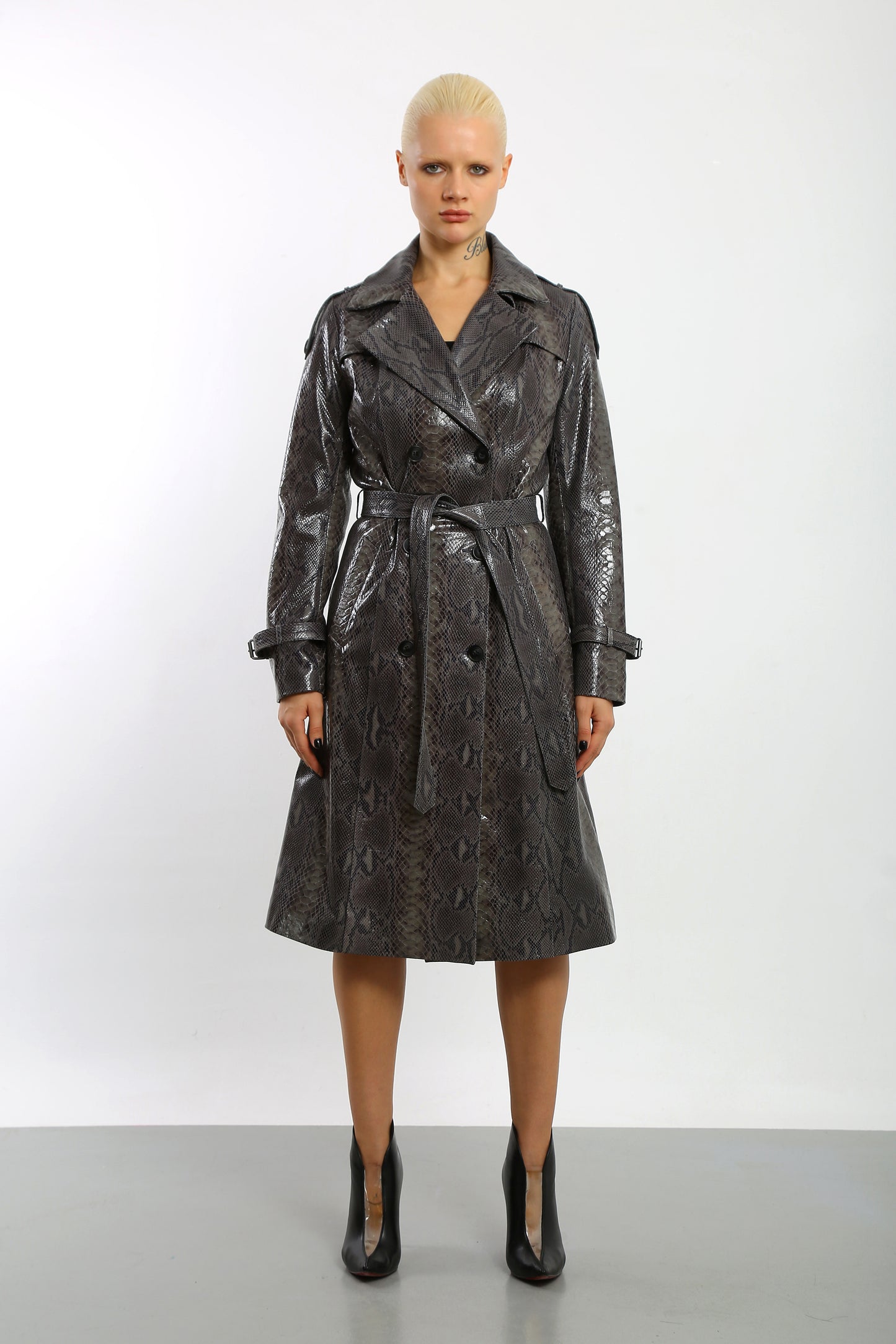 Viper Veil Leather Trench Coat