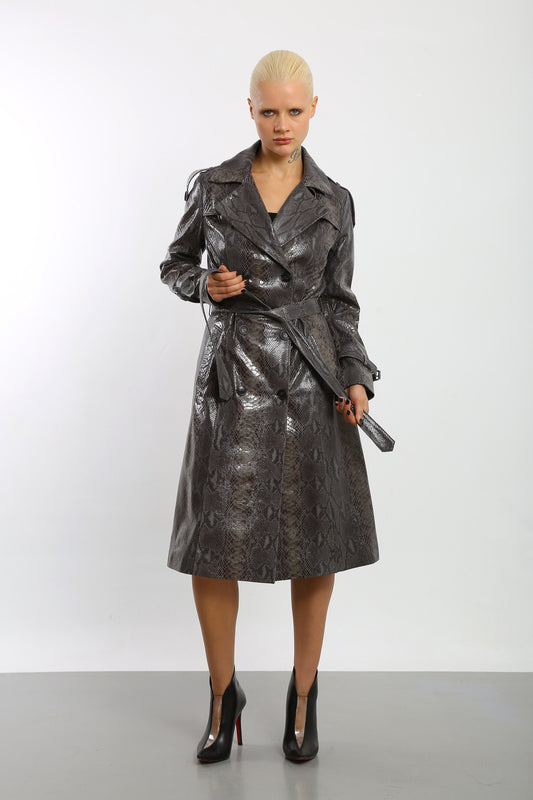 Viper Veil Leather Trench Coat