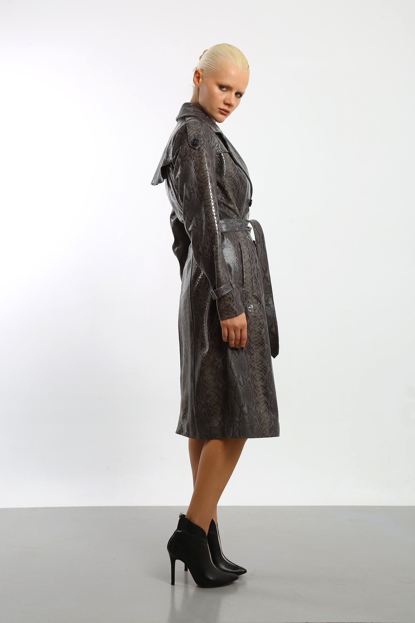 Viper Veil Leather Trench Coat