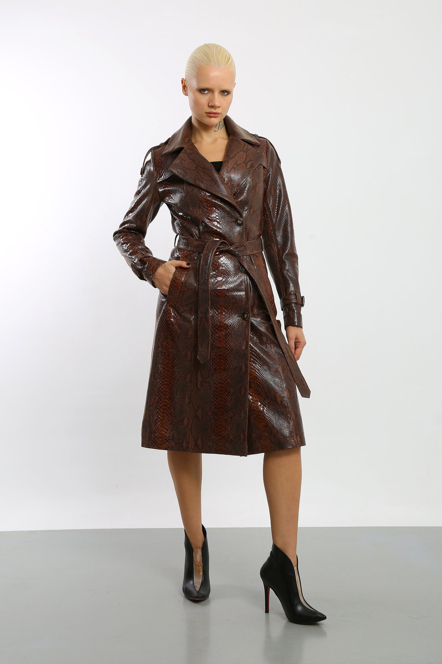 Viper Veil Leather Trench Coat