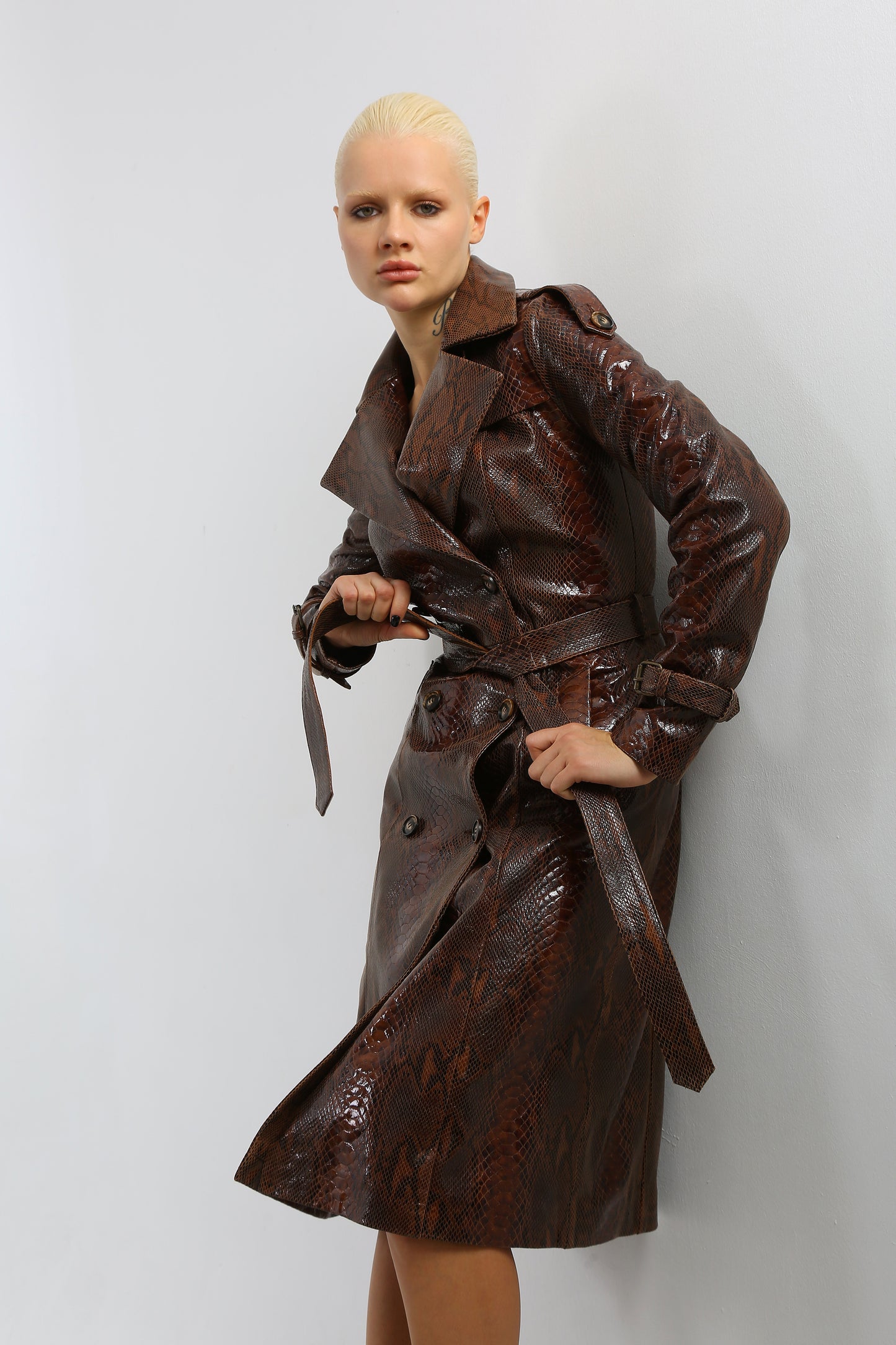 Viper Veil Leather Trench Coat