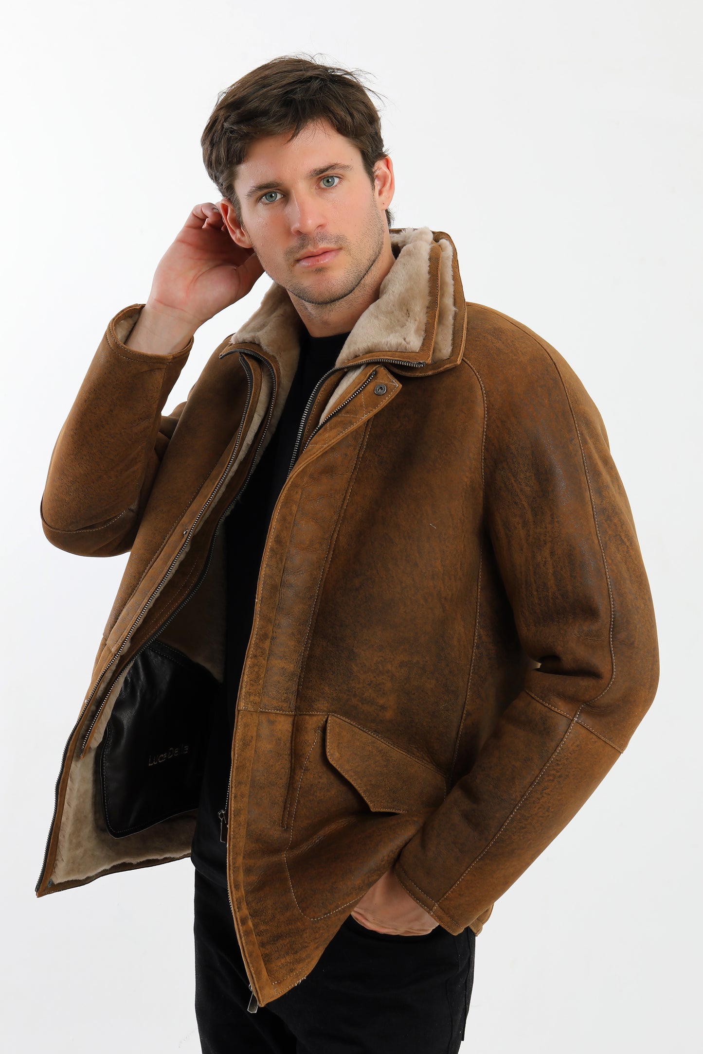 Double Collar Sheepskin Shearling Coat
