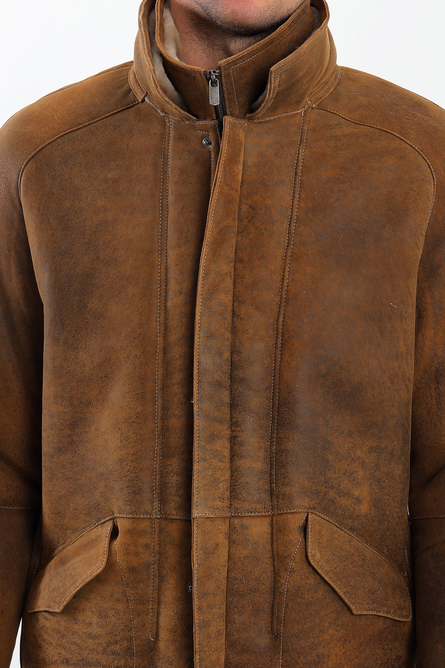 Double Collar Sheepskin Shearling Coat