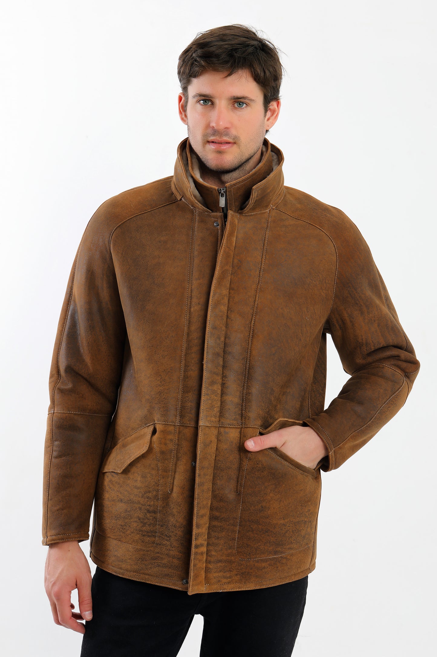 Double Collar Sheepskin Shearling Coat