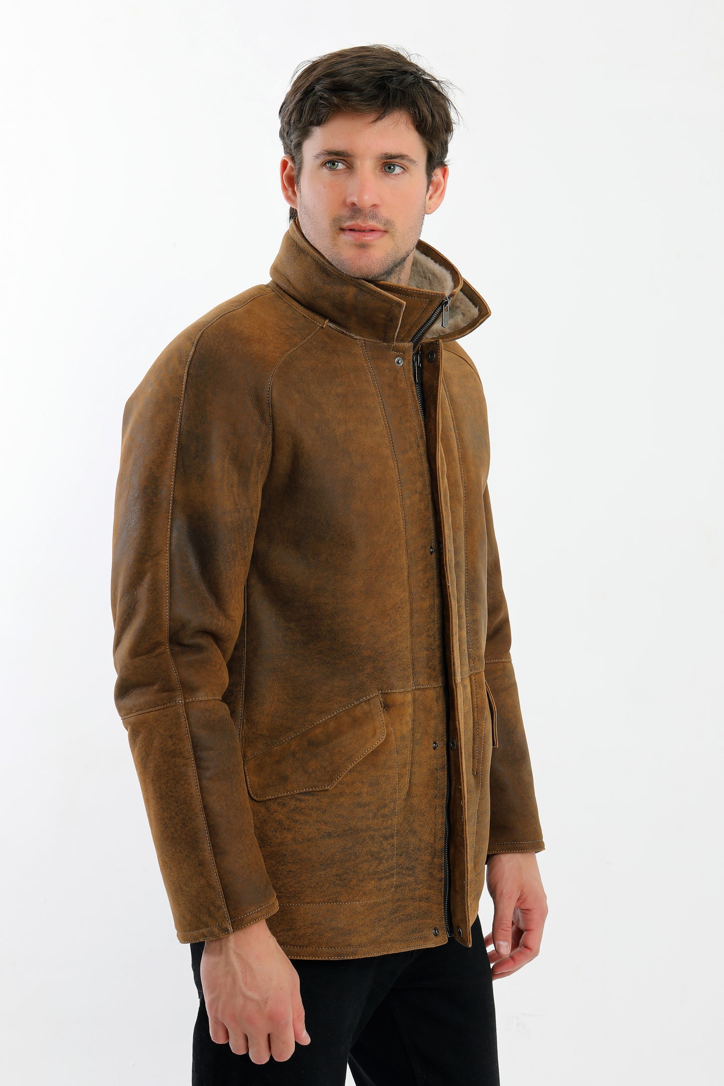 Double Collar Sheepskin Shearling Coat