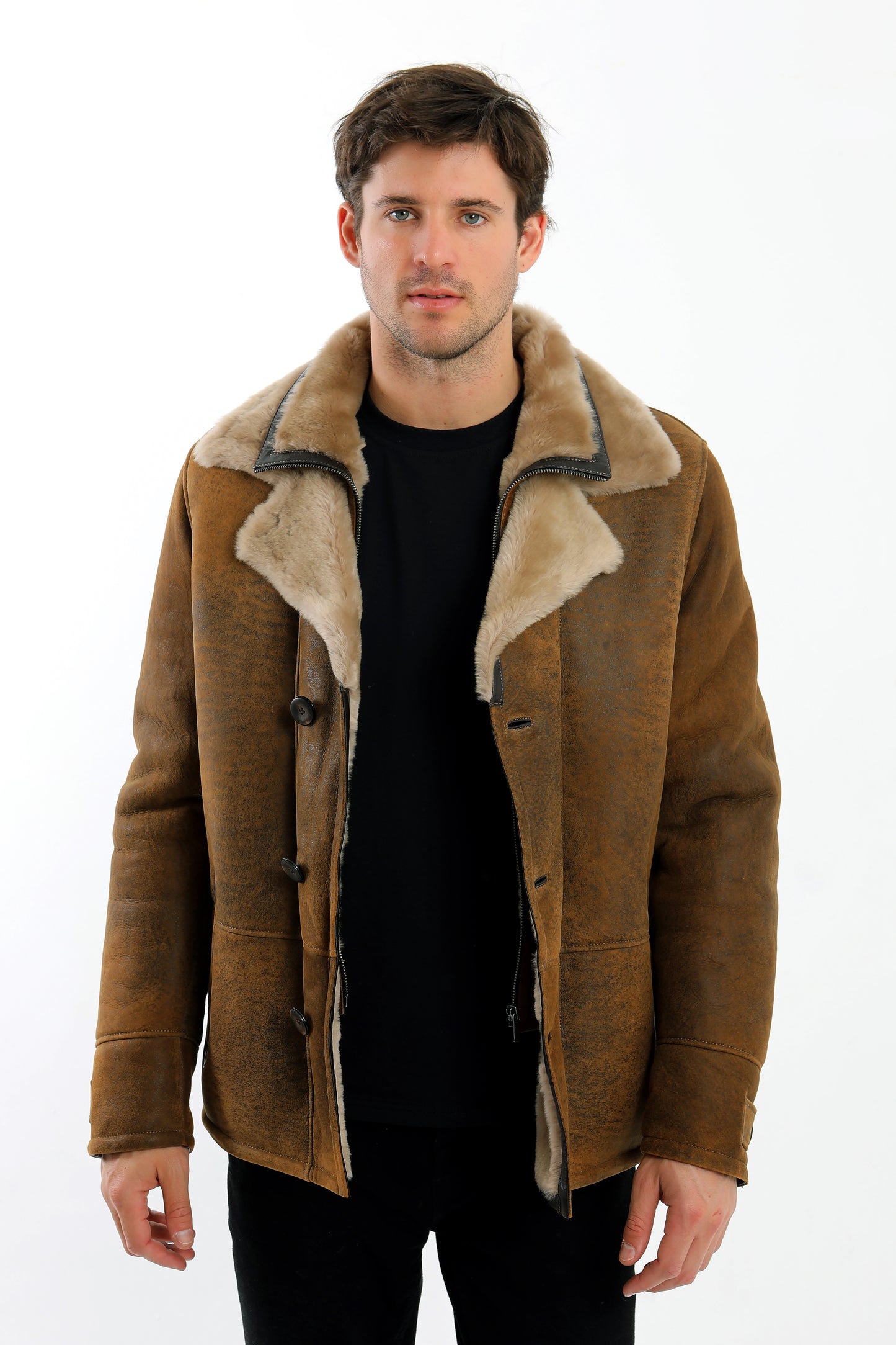 Double Collar Sheepskin Shearling Coat