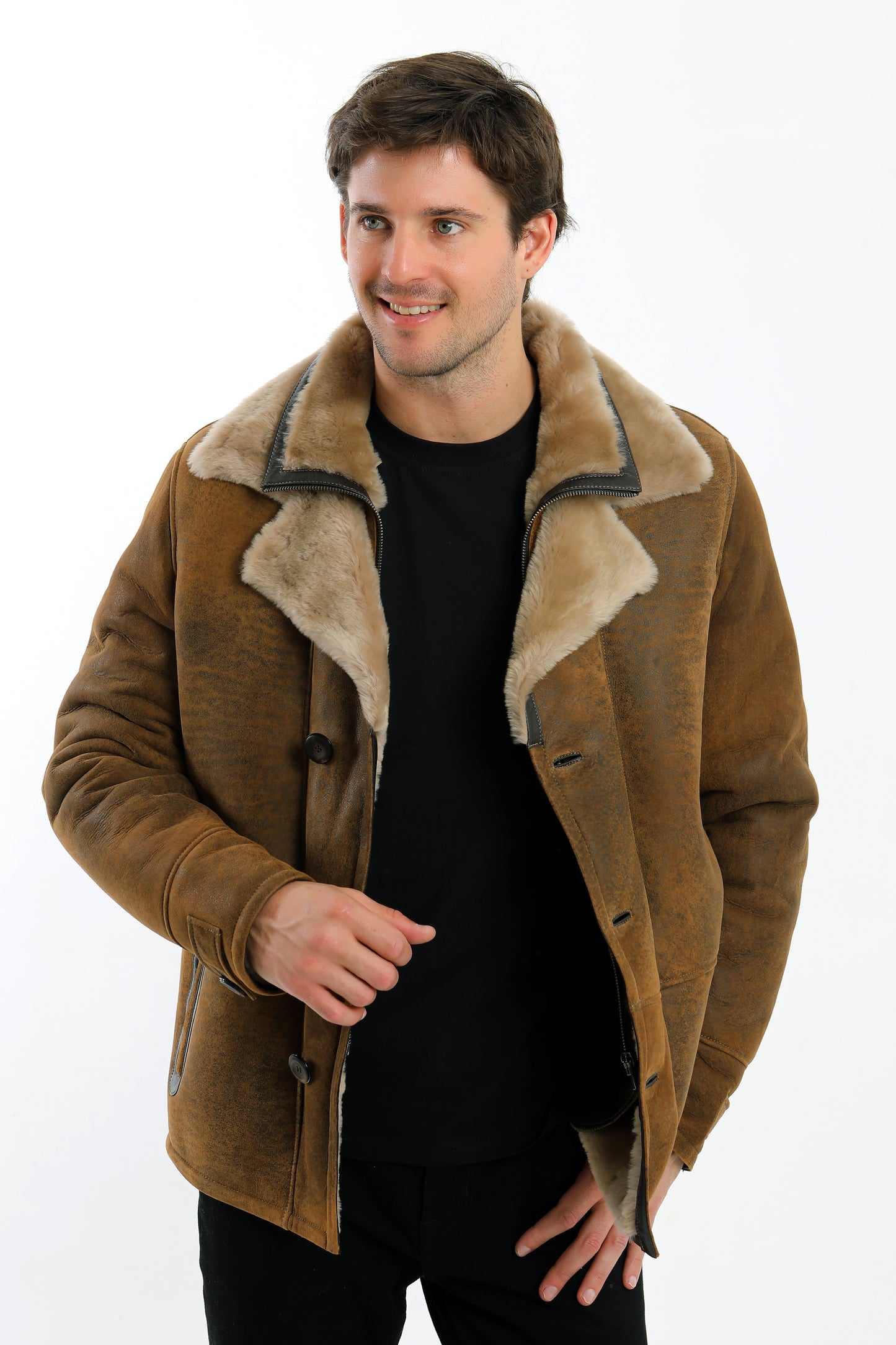 Double Collar Sheepskin Shearling Coat