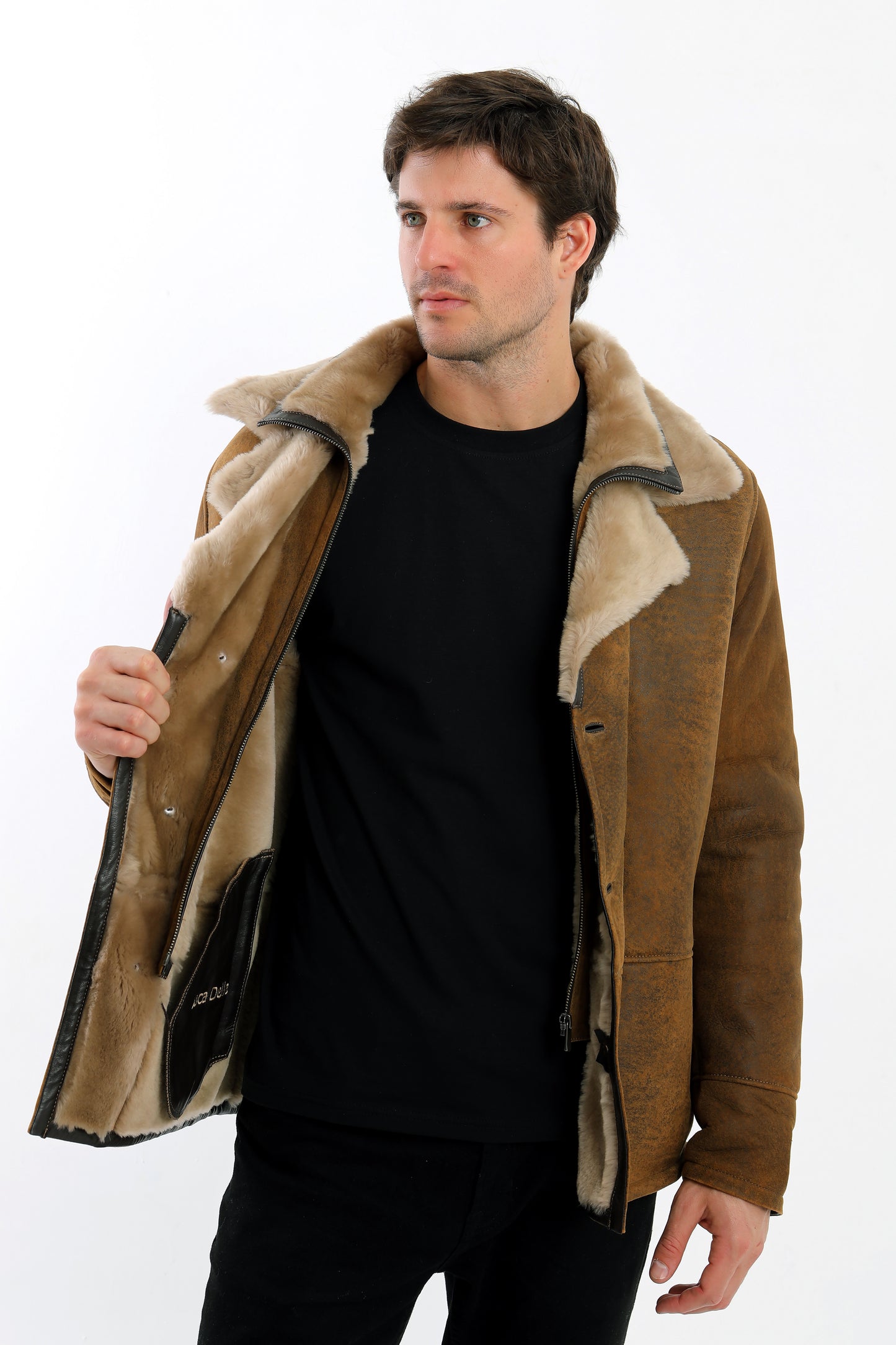 Double Collar Sheepskin Shearling Coat