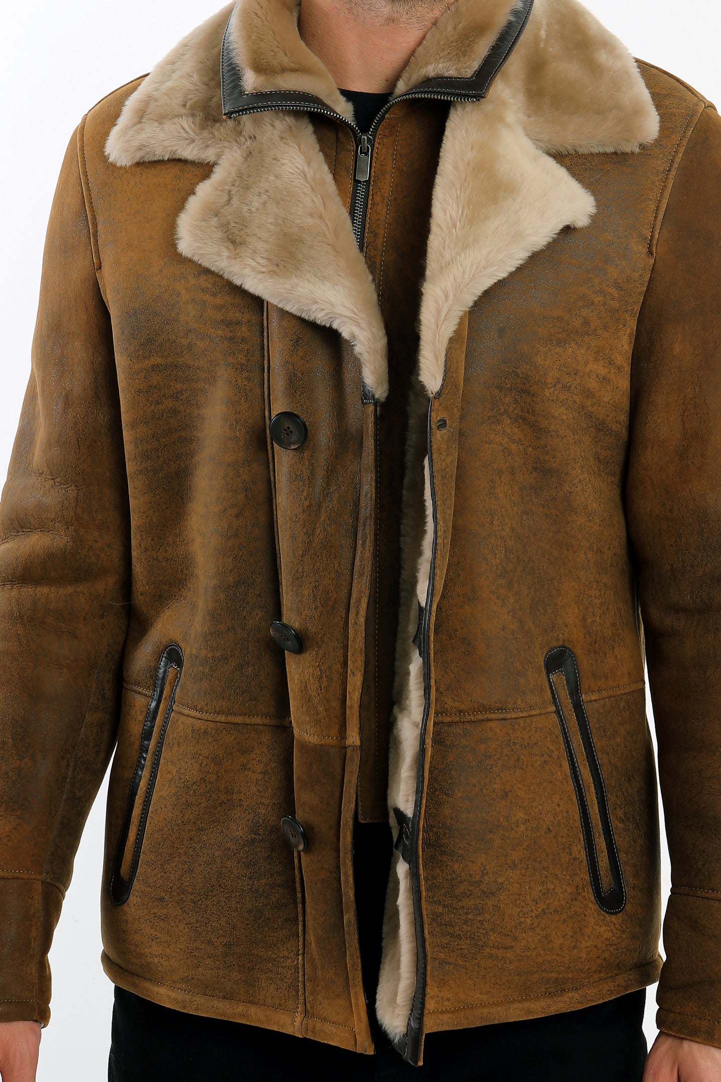 Double Collar Sheepskin Shearling Coat