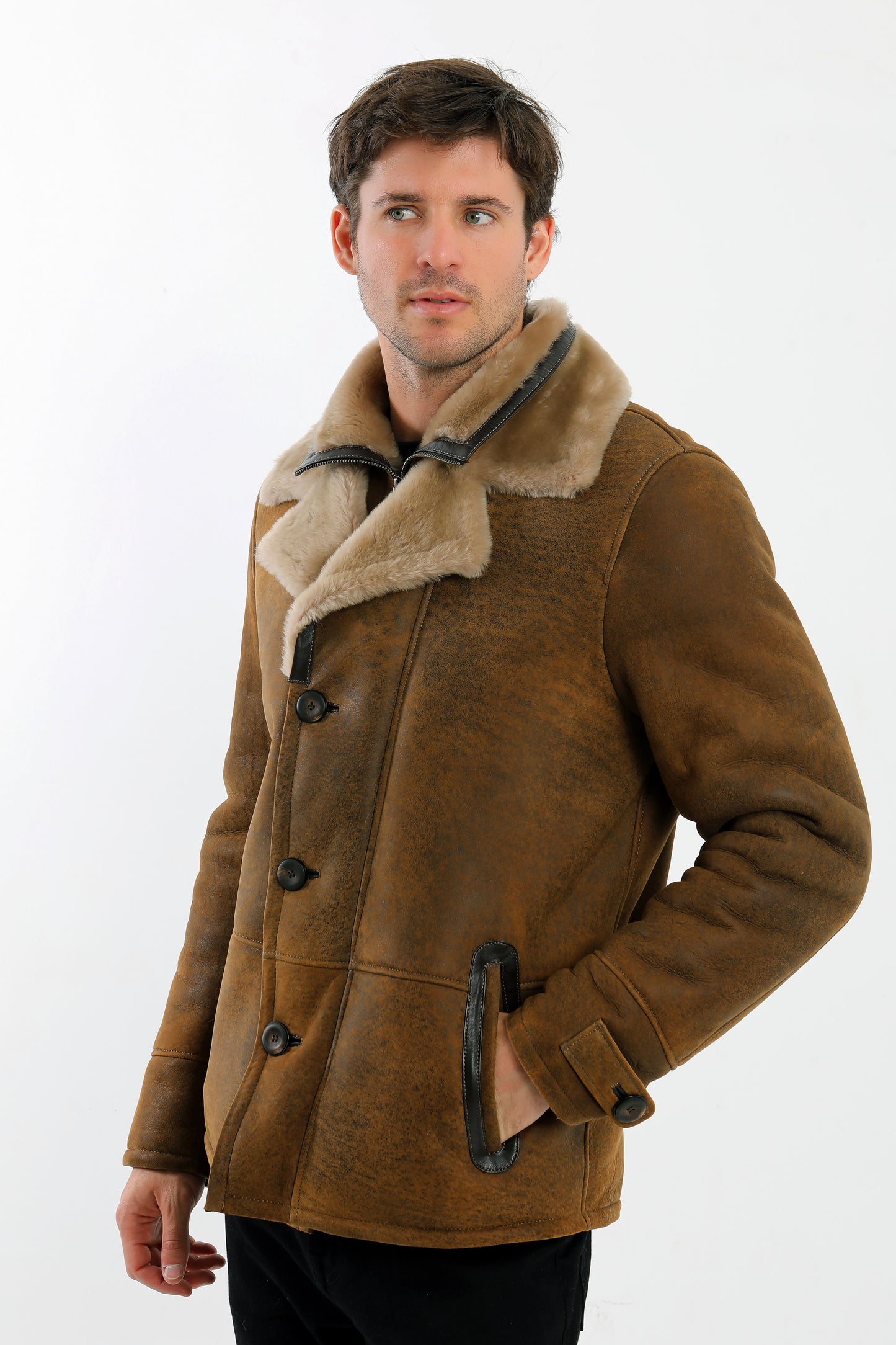 Double Collar Sheepskin Shearling Coat