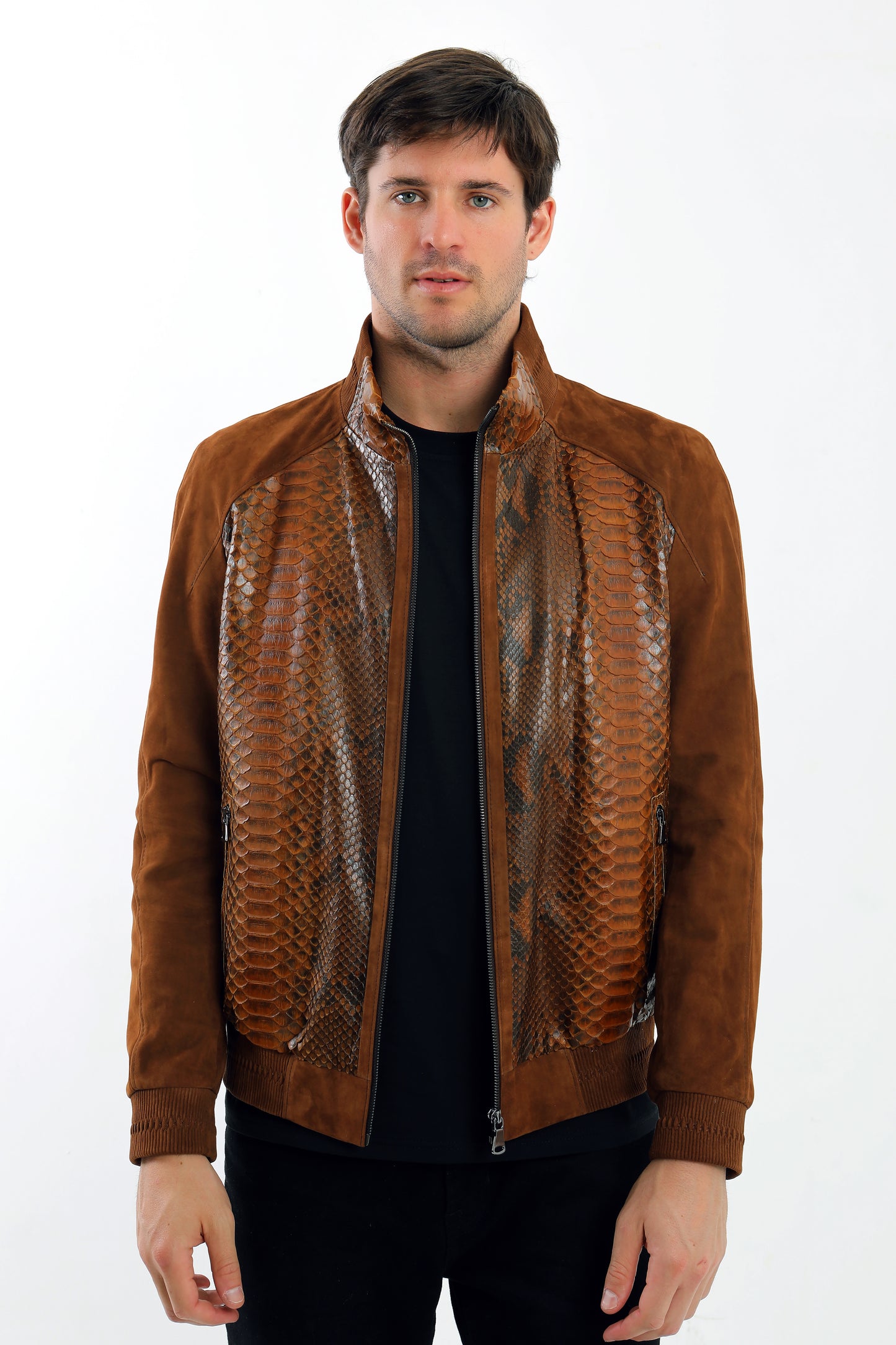 Suede & Python Bomber  Jacket