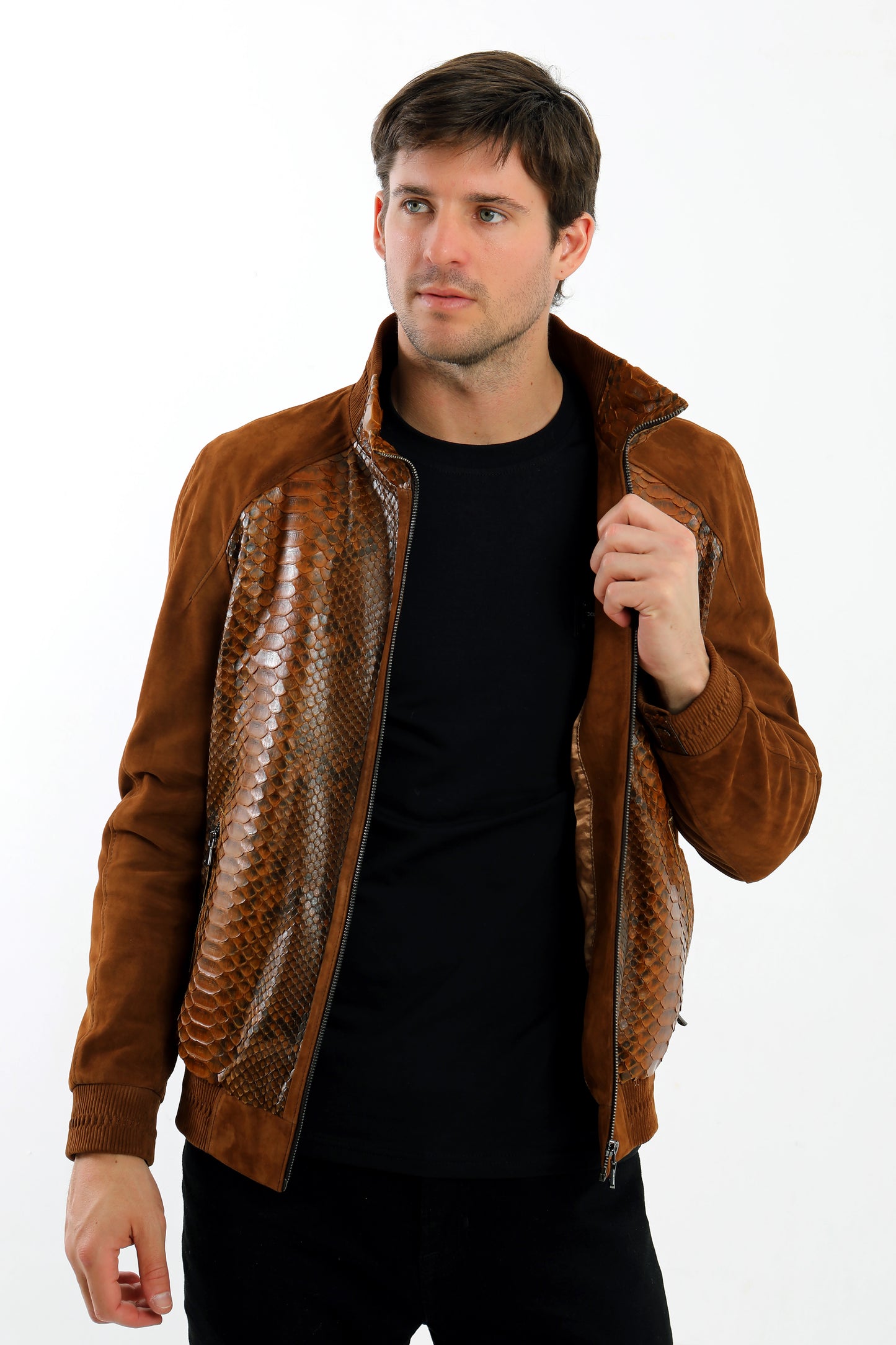 Suede & Python Bomber  Jacket