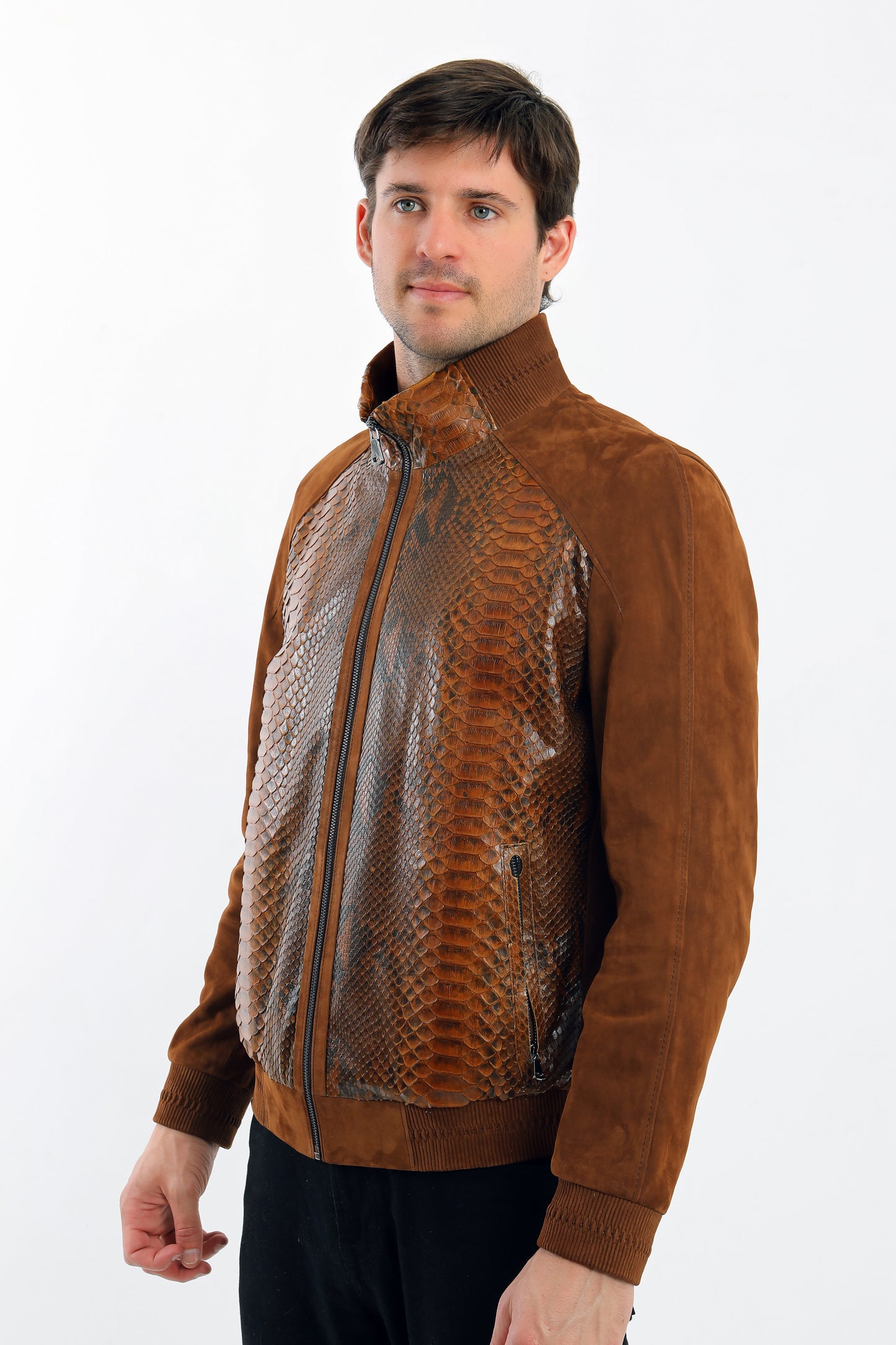 Suede & Python Bomber  Jacket