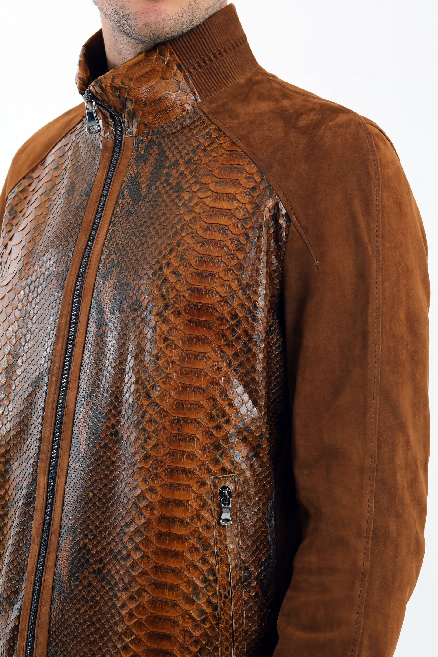 Suede & Python Bomber  Jacket