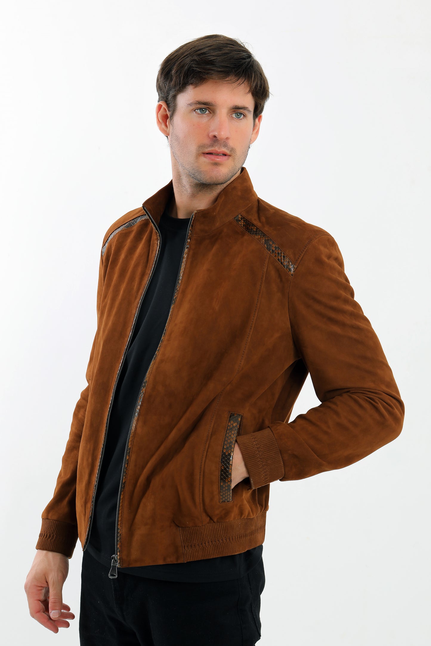 Suede Leather Bomber Jacket