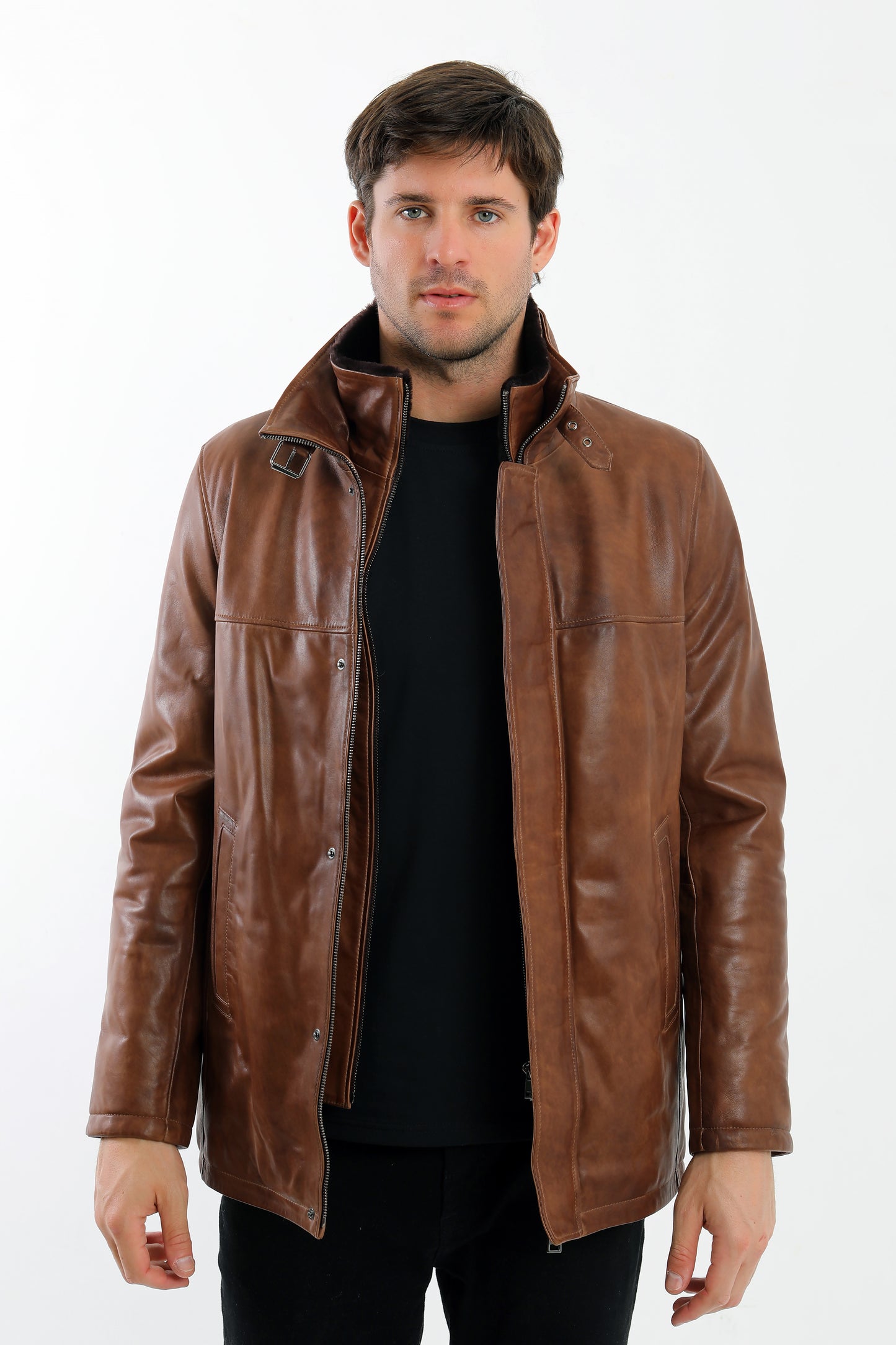 Double Collar Lambskin Leather Jacket