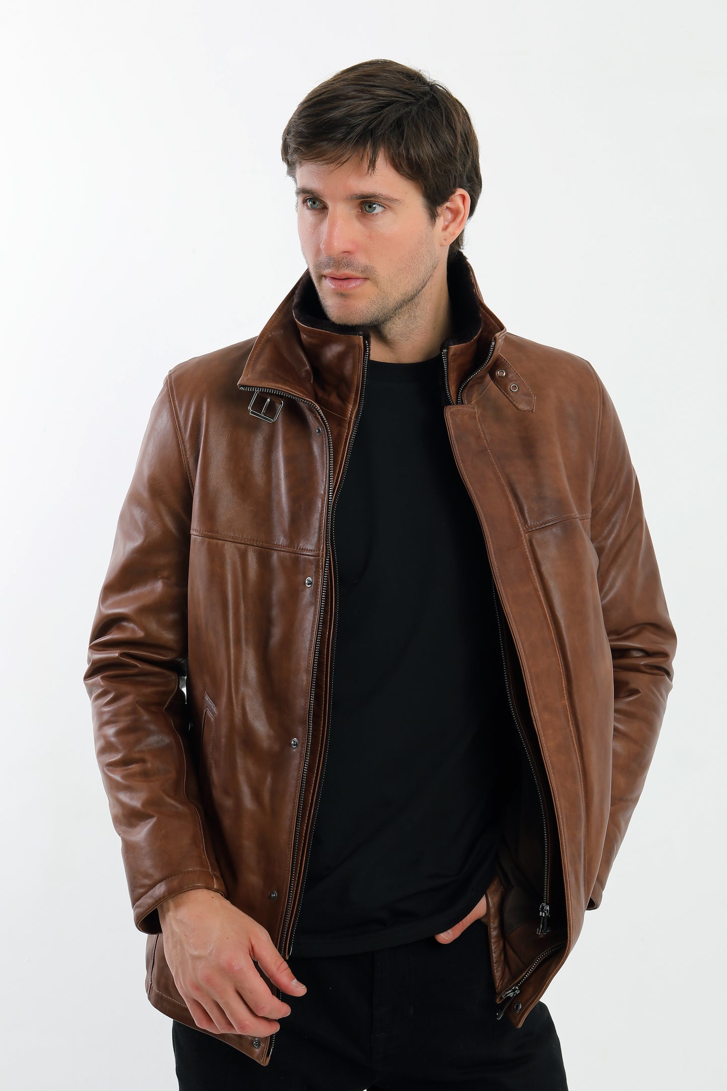 Double Collar Lambskin Leather Jacket