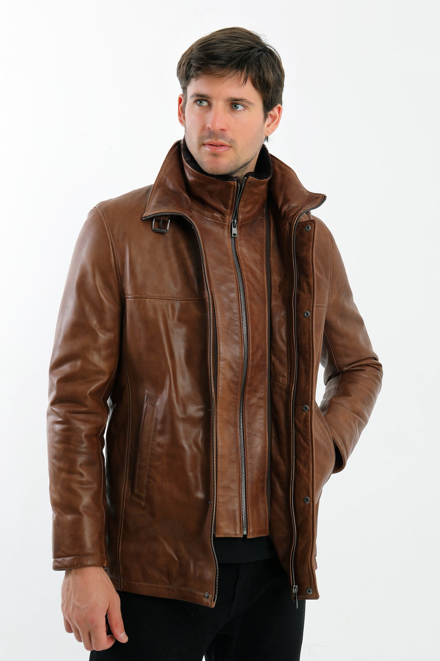 Double Collar Lambskin Leather Jacket